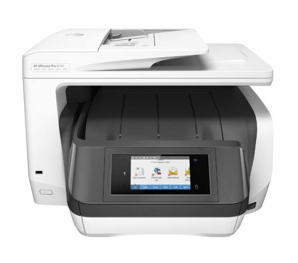 Multifunctional Inkjet Color HP OfficeJet Pro 8730 e AIO, A4, Functii: Impr.|Scan.|Cop.|Fax, Viteza de Printare Monocrom: 24ppm, Viteza de printare color: 20ppm, Conectivitate:USB|Retea|WiFi, Duplex:Da, ADF:ADF(timbru verde 40 lei) „D9L20A”