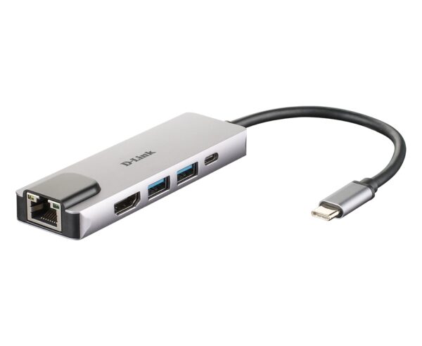 HUB extern D-LINK, porturi Gigabit LAN x 1, USB 3.0 x 2, HDMI x 1, USB Type C x 1, conectare prin USB Type C, cablu 17 cm, argintiu „DUB-M520” (timbru verde 0.8 lei)
