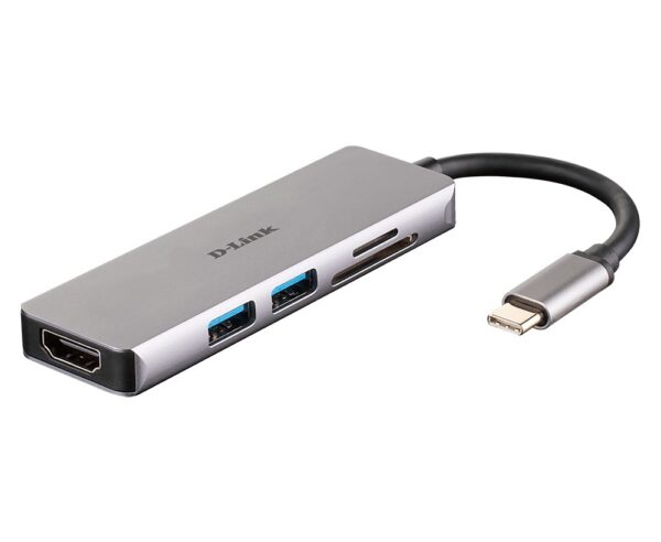 HUB extern D-LINK, porturi SD/microSD Dual Card Reader x 1, USB 3.0 x 2, HDMI x 1, conectare prin USB Type C, cablu 11.5 cm, argintiu „DUB-M530” (timbru verde 0.8 lei)