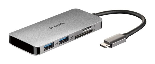 HUB extern D-LINK, porturi SD/microSD Dual Card Reader x 1, USB 3.0 x 2, HDMI x 1, USB Type C x 1, conectare prin USB Type C, cablu 15 cm, argintiu „DUB-M610” (timbru verde 0.8 lei)