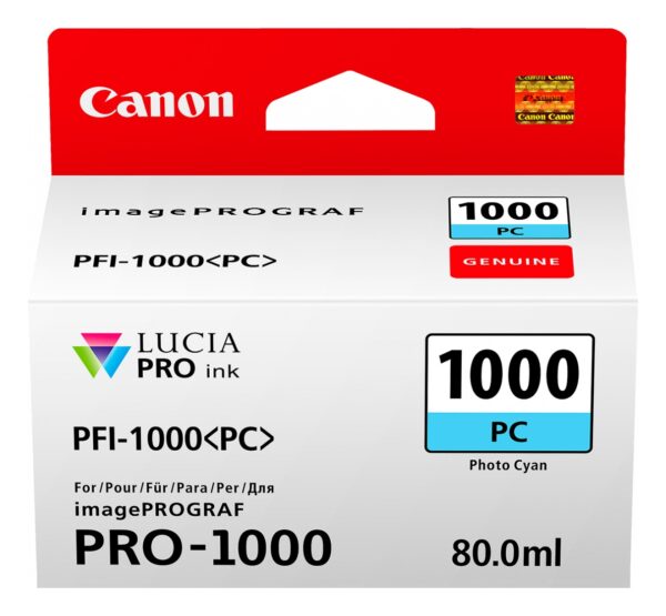 Cartus Cerneala Original Canon Light Cyan, PFI-1000PC, pentru IPF PRO-1000, , (timbru verde 0.15 lei), „0550C001AA”