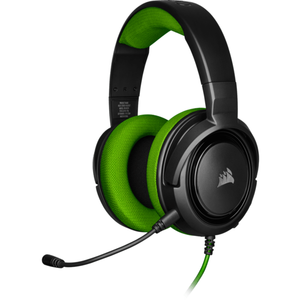 CASTI Corsair, „HS35”, cu fir, gaming, utilizare multimedia, smartphone, microfon pe brat, conectare prin Jack 3.5 mm, negru / verde, „CA-9011197-EU”, (timbru verde 0.8 lei)