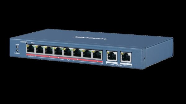 SWITCH PoE HIKVISION, port 10/100 x 8 | Gigabit x 2, unmanaged, nerackabil, carcasa metalica, „DS-3E0310HP-E” (timbru verde 2 lei)