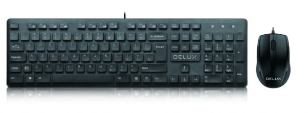 Kit TASTATURA si Mouse DELUX, „KA150U+M321BU”, cu fir, 105 taste format standard, mouse 1000dpi, 3/1 butoane, negru, „KA150U+M321BU” (timbru verde 0.8 lei)