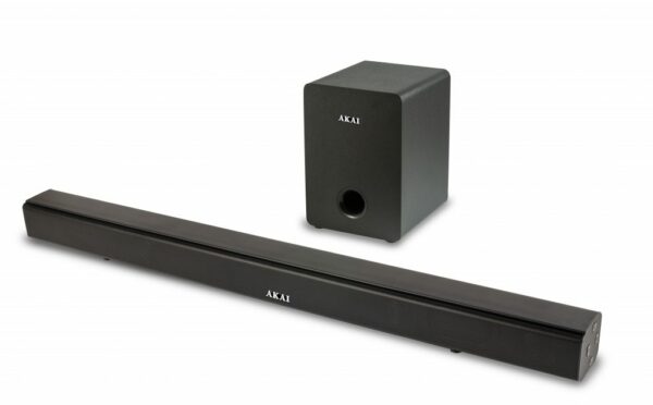 SOUNDBAR AKAI, soundbar 2.1, RMS 70W, Bluetooth 5.0, cu fir, telecomanda wireless, conector Bluetooth, alimentare 220V, Jack 3.5mm, HDMI, optic, USB, negru, „ASB-6WSW” (timbru verde 2 lei)