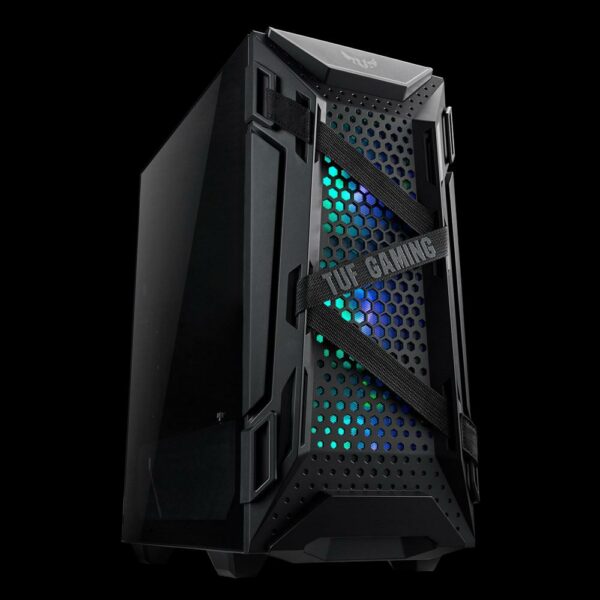 CARCASA ASUS, Middle Tower, ATX, „GT301 TUF”, fara sursa, sticla securizata, 4 x fan, USB 3.0 x 2, Jack 3.5mm x 2, suport casti, add RGB, „GT301 TUF GAMING” (timbru verde 0.32 lei)