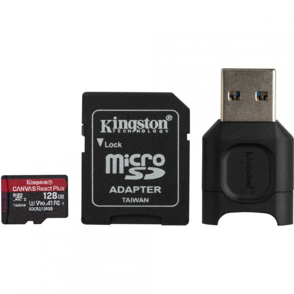CARD READER KINGSTON, 128 GB, MicroSDXC, clasa 10, standard UHS-II U3, „MLPMR2/128GB” (timbru verde 0.03 lei)