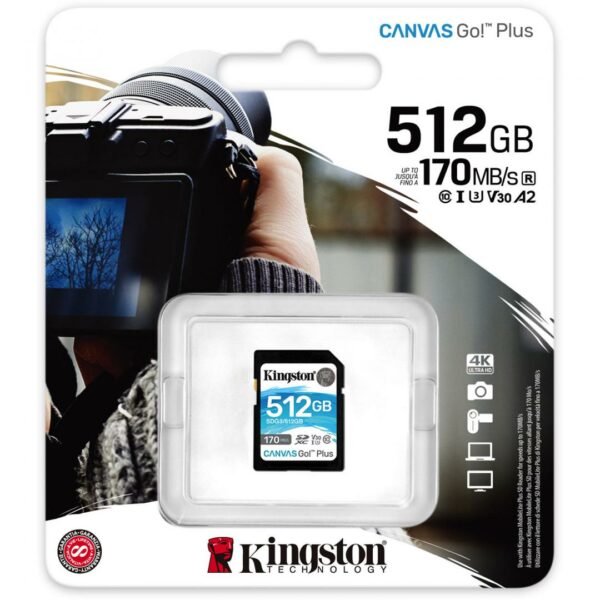 CARD SD KINGSTON, 512 GB, SDXC, clasa 10, standard UHS-I U3, „SDG3/512GB” (timbru verde 0.03 lei)