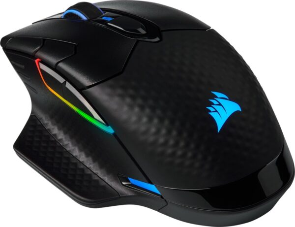 MOUSE CORSAIR, „Dark Core RGB Pro SE”, gaming, wireless, Bluetooth | 2.4GHz, optic, 18000 dpi, butoane/scroll 8/1, iluminare, butoane programabile, mod dual de conectare, negru, „CH-9315511-EU” (timbru verde 0.18 lei)