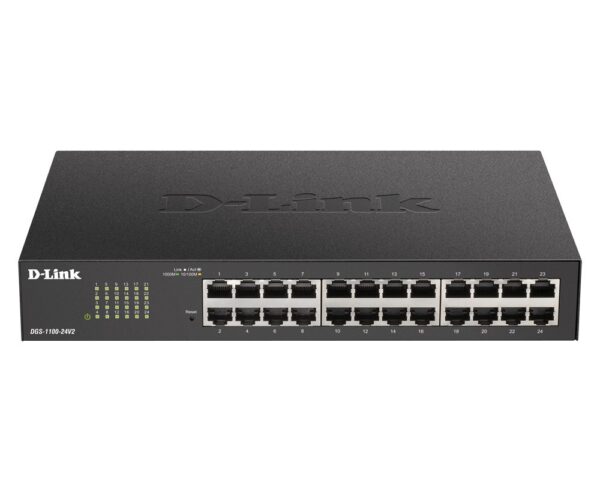 SWITCH D-LINK SMART 24 porturi Gigabit carcasa metalica, rackabil, „DGS-1100-24V2” (timbru verde 2 lei)