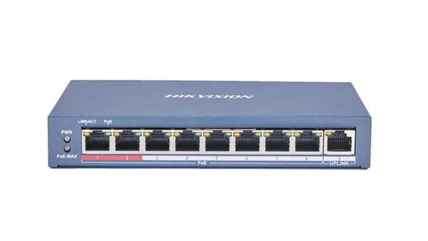 SWITCH PoE HIKVISION, port 10/100 x 8, unmanaged, nerackabil, carcasa metalica, „DS-3E0109P-E(C)” (timbru verde 2 lei)