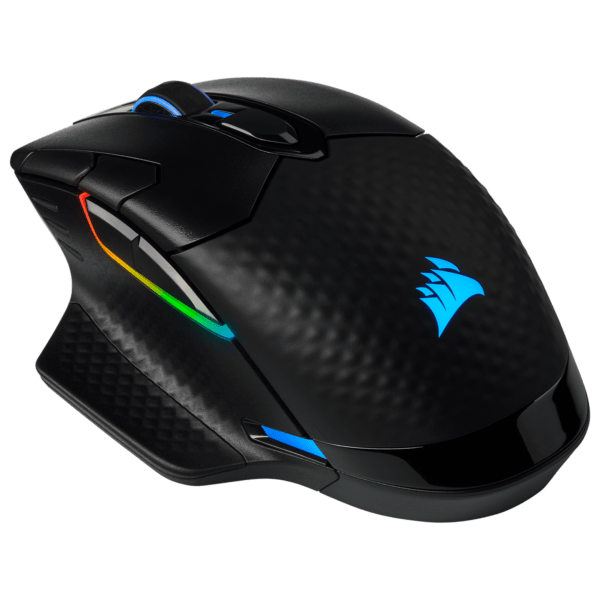 MOUSE CORSAIR, „Dark Core RGB Pro”, gaming, wireless, Bluetooth | 2.4GHz, optic, 18000 dpi, butoane/scroll 8/1, iluminare, butoane programabile, mod dual de conectare, negru, „CH-9315411-EU” (timbru verde 0.18 lei)