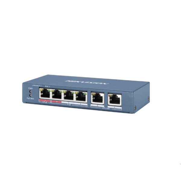 SWITCH PoE HIKVISION, port 10/100 x 4, unmanaged, nerackabil, carcasa metalica, „DS-3E0106HP-E” (timbru verde 2 lei)