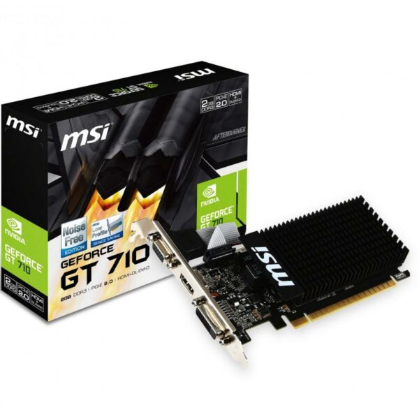 PLACA VIDEO MSI NVIDIA GeForce GT 710 2GD3H LP, 2 GB GDDR3 64 biti, PCI Express 2.0 x 16, HDMI, HDMI, sistem racire aer pasiv, „GT 710 2GD3H LP”