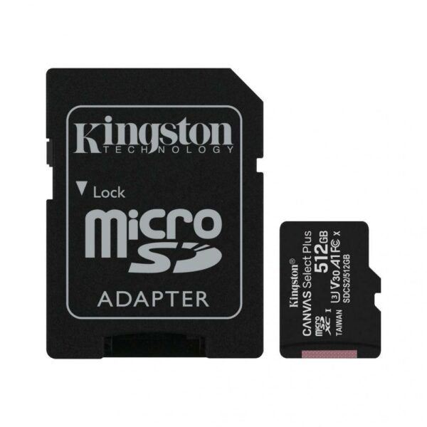 CARD MicroSD KINGSTON, 512 GB, MicroSDXC, clasa 10, standard UHS-I U3, „SDCS2/512GB” (timbru verde 0.03 lei)