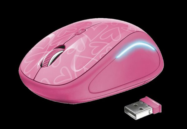 MOUSE TRUST, „Yvi FX”, PC sau NB, wireless, 2.4GHz, optic, 1600 dpi, butoane/scroll 4/1, iluminare, buton selectare viteza, roz, „TR-22336” (timbru verde 0.18 lei)