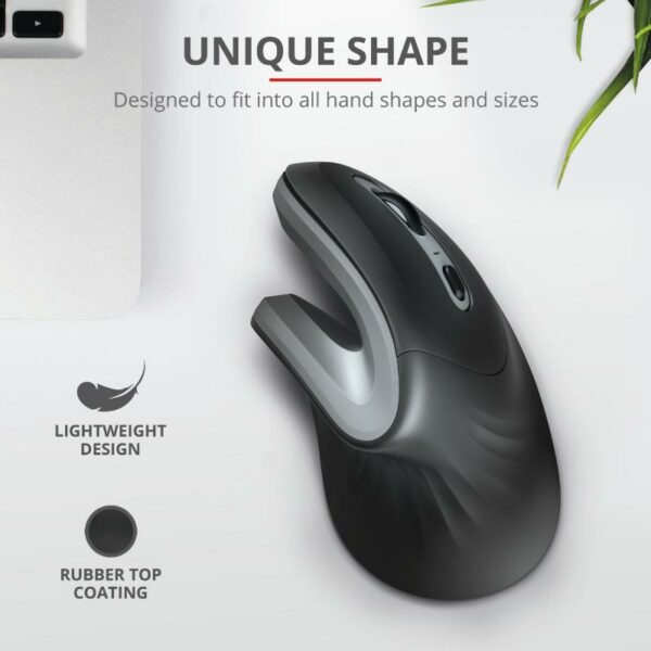 MOUSE TRUST, „Verro Ergonomic”, PC sau NB, wireless, 2.4GHz, optic, 1600 dpi, butoane/scroll 6/1, buton selectare viteza, negru, „TR-23507” (timbru verde 0.18 lei)