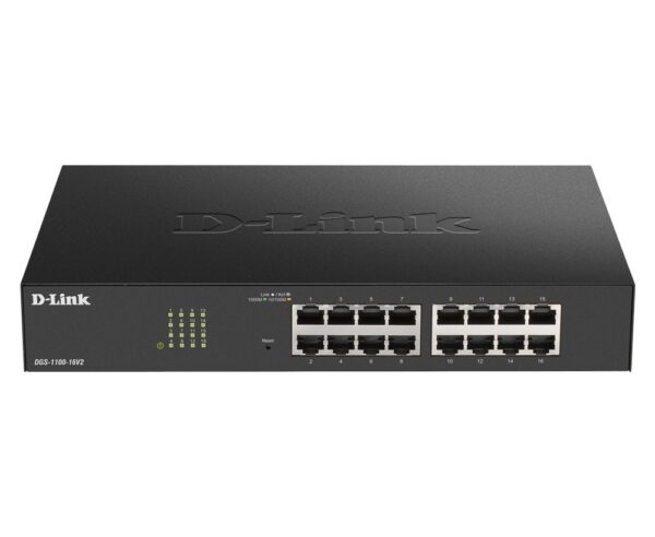 SWITCH D-LINK SMART 16 porturi Gigabit carcasa metalica, rackabil, „DGS-1100-16V2” (timbru verde 2 lei)