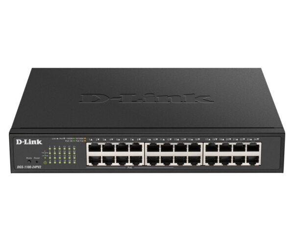 SWITCH PoE D-LINK Smart 24 porturi Gigabit (12 PoE), IEEE 802.3af/at, carcasa metalica, rackabil, „DGS-1100-24PV2” (timbru verde 2 lei)