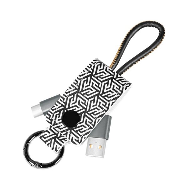 CABLU alimentare si date LOGILINK, pt. smartphone, USB 2.0 (T) la USB 2.0 Type-C (T), 0.22m, cu breloc, din piele, negru/ alb, „CU0164” (timbru verde 0.08 lei)