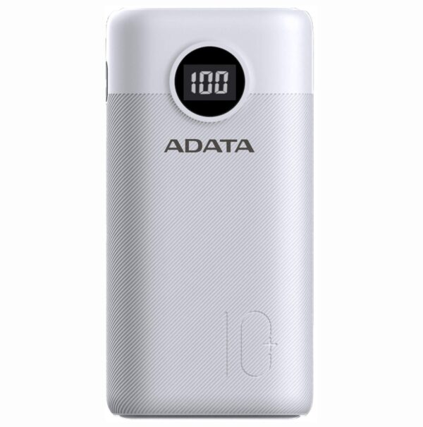 POWER BANK ADATA 10000mAh, Quick Charge 3.0 + PD 22.5W, 2 x USB & 1 x USB-C, digital display pt. status baterie, P10000QCD 10.000 mAh, total 3A, white, „AP10000QCD-DGT-CWH” (timbru verde 0.18 lei)