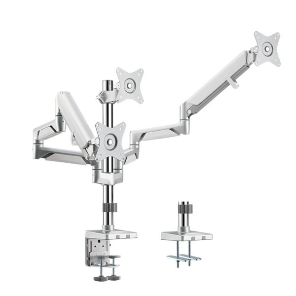 SUPORT de birou LOGILINK, pt 3 TV/monitor plat, curbat, diag. max 27 inch, rotatie, inclinare, pivotare, orizontala, verticala, totala, max 7 Kg x 3, argintiu, „BP0090”