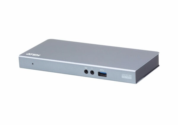 DOCKING Station ATEN universal, conectare PC USB Type C, USB 3.1 x 3, porturi video Display Port x 1, HDMI x 1, RJ-45, NB 60 W, gri, „UH3230-AT-G” (timbru verde 0.18 lei)