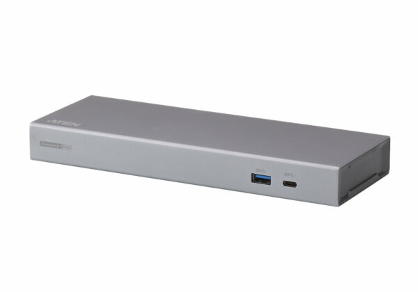 DOCKING Station ATEN universal, conectare PC USB Type C, Thunderbolt 3, USB 3.1 x 2, USB Type C x 1, Thunderbolt x 1, porturi video Display Port x 1, Thunderbolt, RJ-45, NB 85 W, gri, „UH7230-AT-G” (timbru verde 0.18 lei)