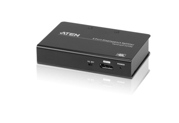 SPLITTER video ATEN, split 4 monitoare la 1 PC, conector 1: DisplayPort (M); conector 2: DisplayPort (M) x 4, „VS194-AT-G” (timbru verde 0.8 lei)