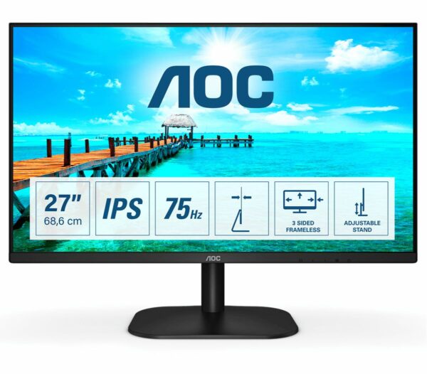 MONITOR AOC 27 inch, Multimedia, IPS, Full HD (1920 x 1080), Wide, 250 cd/mp, 4 ms, VGA, DVI, HDMI, „27B2DA” (timbru verde 7 lei)