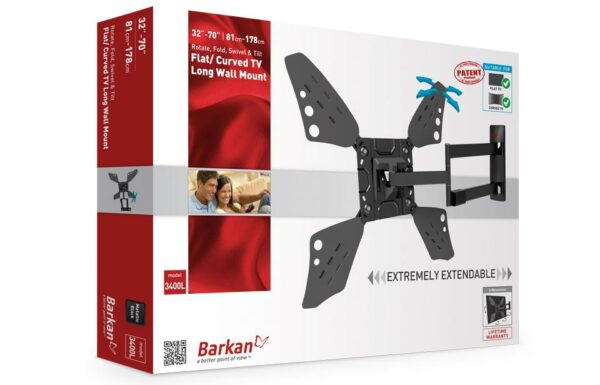 SUPORT de perete BARKAN, pt 1 TV/monitor plat, curbat, diag. max 80 inch, rotatie, inclinare, pivotare, verticala, max 50 kg, „3400LW.W”