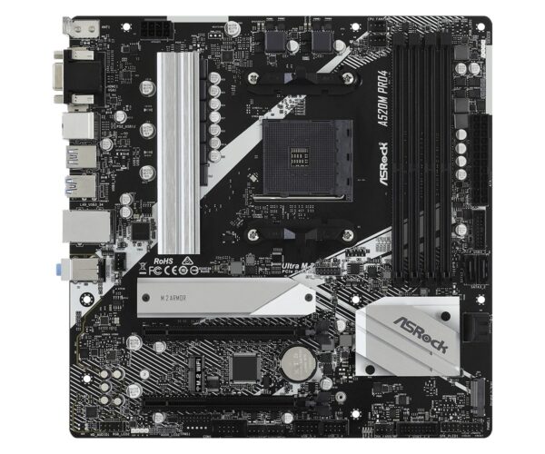 PLACA de BAZA Asrock „A520M PRO4”, skt AM4, mATX, AMD A520, 4 x DDR4, max. 128 GB, 4 x SATA, 2 x M.2, 7.1, „A520M PRO4”