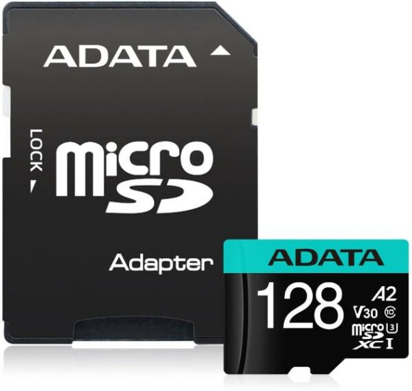 CARD MicroSD ADATA, 128 GB, microSDHC, clasa 10, standard UHS-I U3, „AUSDX128GUI3V30SA2” (timbru verde 0.03 lei)