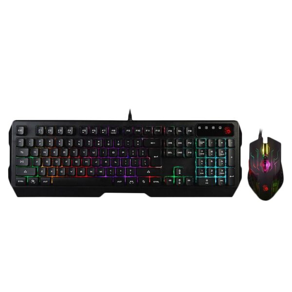 Kit TASTATURA si Mouse A4TECH – gaming, „Bloody gaming”, cu fir 1.8m, 104 taste format standard, mouse 3200dpi, 7/1 butoane, negru, „Q1300” (timbru verde 0.8 lei)