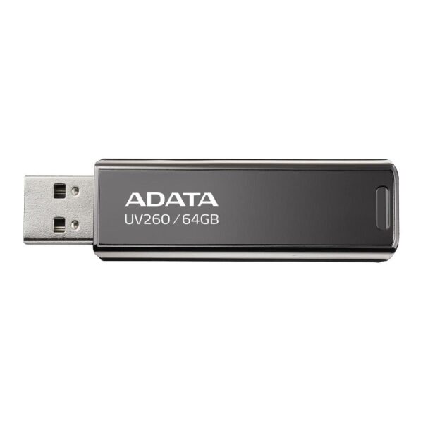 MEMORIE USB 2.0 ADATA 64 GB, retractabila, carcasa metalica, negru, „AUV260-64G-RBK” (timbru verde 0.03 lei)