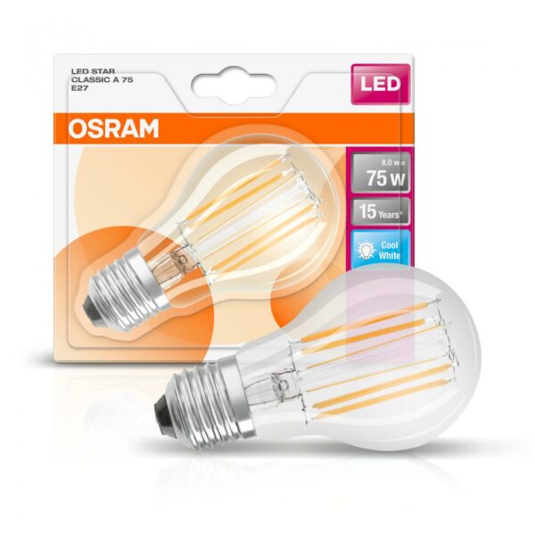 BEC LED Osram, soclu E27, putere 7.5W, forma clasic, lumina alb rece, alimentare 220 – 240 V, „000004058075817432” (timbru verde 0.45 lei)