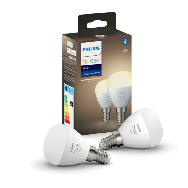 SET 2 becuri smart LED Philips, soclu E14, putere 5.7W, forma clasic, lumina alb, alimentare 220 – 240 V, „000008719514266902” (timbru verde 0.9 lei)