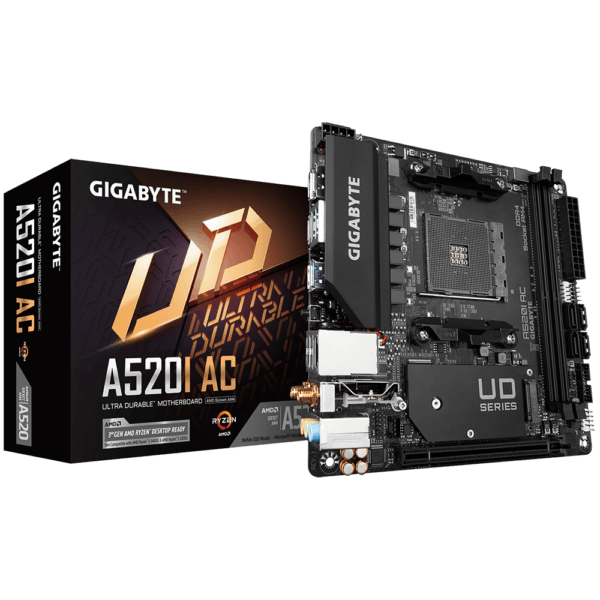 PLACA de BAZA Gigabyte „A520I AC”, skt AM4, mini ITX, AMD A520, 2 x DDR4, max. 64 GB, 4 x SATA, 1 x M.2, 7.1, „A520I AC”