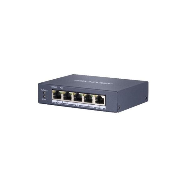 SWITCH PoE HIKVISION, port Gigabit x 5, SFP nu, carcasa metalica, „DS-3E0505HP-E” (timbru verde 2 lei)