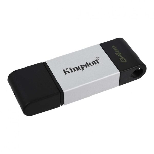 MEMORIE USB Type-C KINGSTON 64 GB, cu capac, carcasa metalic & plastic, negru / argintiu, „DT80/64GB” (timbru verde 0.03 lei)