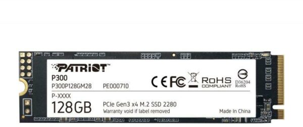 SSD PATRIOT, P300, 128GB, M.2, PCIe Gen3.0 x4, 3D TLC Nand, R/W: 1600 MB/s/600 MB/s MB/s, „P300P128GM28”