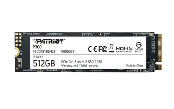 SSD PATRIOT, P300, 512 GB, M.2, PCIe Gen3.0 x4, 3D TLC Nand, R/W: 1700/1200 MB/s, „P300P512GM28”