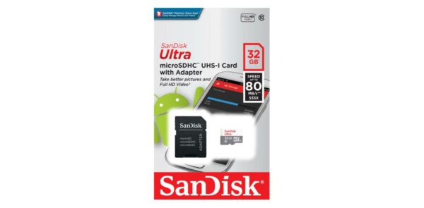 CARD MicroSD SANDISK, 32 GB, microSDHC, clasa 10, standard UHS-I U1, „SDSQUNR-032G-GN3MA” (timbru verde 0.03 lei)