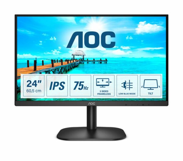 MONITOR AOC 23.8 inch, home, office, IPS, Full HD (1920 x 1080), Wide, 250 cd/mp, 4 ms, HDMI, DVI, VGA, „24B2XDA” (timbru verde 7 lei)