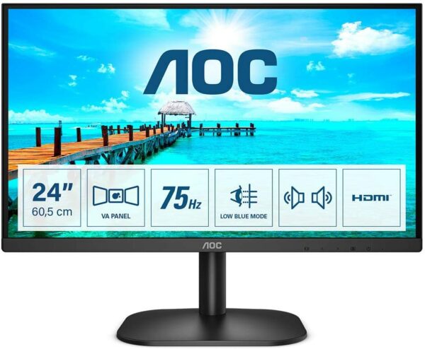 MONITOR AOC 23.8 inch, home, office, IPS, Full HD (1920 x 1080), Wide, 250 cd/mp, 4 ms, HDMI, DVI, VGA, „24B2XDAM” (timbru verde 7 lei)