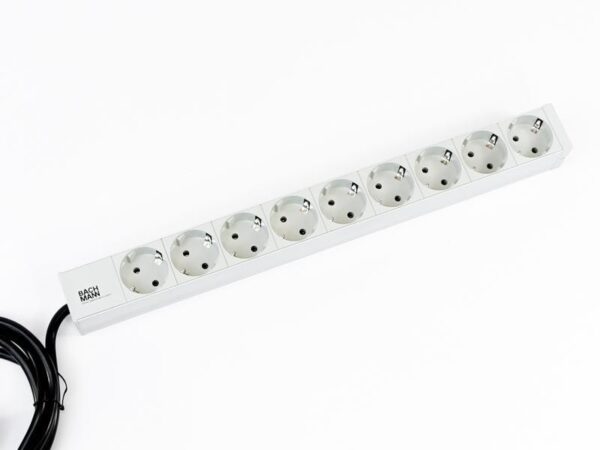 PDU BACHMANN, 1U pt. rack 19 inch, 9 prize Schuko, intrare Schuko, max 16 A, cablu 2 m, gri, „333.401” (timbru verde 4 lei)