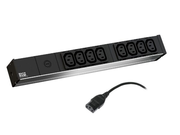 PDU BACHMANN, 1U pt. rack 19 inch, 8 prize IEC, intrare IEC, max 10 A, cablu 2 m, negru, „333.54” (timbru verde 4 lei)