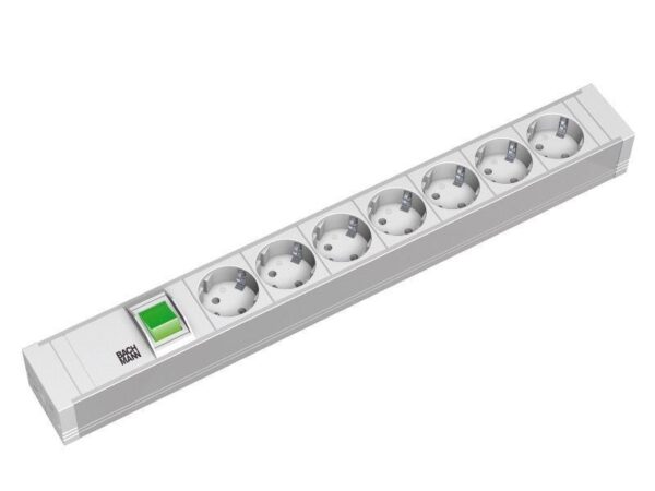 PDU BACHMANN, 1.5U pt. rack 19 inch, 7 prize Schuko, intrare Schuko, max 10 A, cablu 2 m, gri, „333.600” (timbru verde 2 lei)