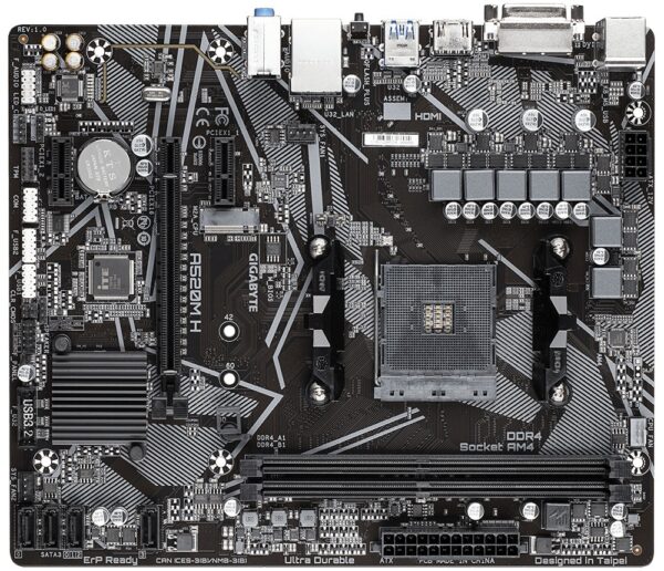 PLACA de BAZA Gigabyte „A520M H”, skt AM4, mATX, AMD A520, 2 x DDR4, max. 64 GB, 4 x SATA, 1 x M.2, 7.1, „A520M H”