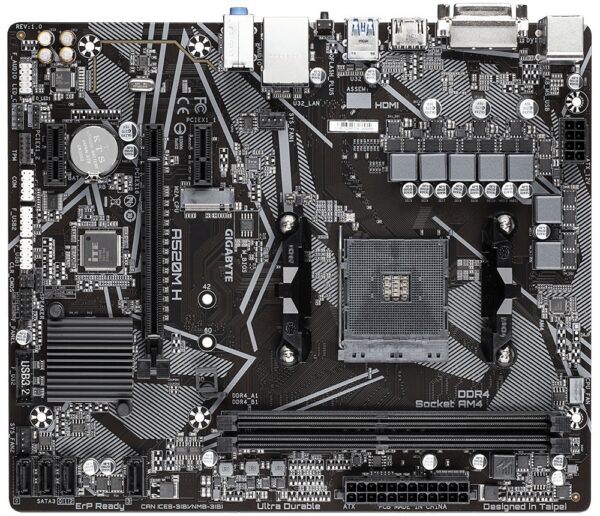 PLACA de BAZA Gigabyte „A520M H”, skt AM4, mATX, AMD A520, 2 x DDR4, max. 64 GB, 4 x SATA, 1 x M.2, 7.1, „A520M H”